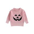 Canrulo Infant Toddler Baby Girl Boy Halloween Knitted Sweater Pumpkin/Skull Print Casual Long Sleeve Pullover Knitwear Pink 2-3 Years