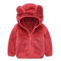Elainilye Fashion Kids Winter Fleece Jacket Toddler Baby Boys Girls Plush Cute Bear Ears Winter Hoodie Thick Coat Jacket Red