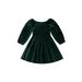 Canrulo Toddler Baby Girls Christmas Dresses Long Sleeve Pleated Solid Color A-line Dress Party Princess Dress Green 3-4 Years