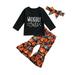 Rovga Outfit For Children Toddler Kids Boys Girls Outfit Pumpkin Letters Prints Long Sleeves Top Pants Hairband 3Pcs Set Outfits