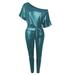 ICHUANYI Women s Trendy Rompers Faux Leather Strap Off Shoulder Bodysuit Fall Winter Ladies Jumpsuits Clearance