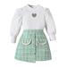 Rovga Outfit For Children Toddler Kids Baby Girls Long Sleeve Puff Sleeve Ribbed T Shirt Tops Button Plaid Skirts 2Pcs Princess Outfits Clothes Set