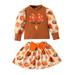 Rovga Outfit For Children Kids Toddler Baby Girl Fall Winter Thanksgiving Turkey Pumpkin Print Pullover Outfit Long Sleeve Sweatshir Bowknot Skirt 2Pcs Clothes Set