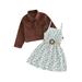 Canrulo Toddler Baby Girls Fall Outfits Sleeveless Floral Belted Slip Dress with Long Sleeve Jacket Coat Outfits Brown 3T