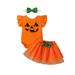 Rovga Outfit For Children Toddler Kids Girls Outfit Pumpkins Letters Prints Romper Skirt Hairband 3Pcs Set Outfits