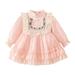 Ydojg Toddler Girls Fall Winter Dresses Long Sleeve Floral Embroidery Tulle Ruffles Dress Dress Dance Party Dresses Clothes 2-3 Years