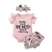 Canrulo Happy 1st Father s Day Baby Girl Outfits Short Sleeve Fly Sleeve Romper Cow Print Ruffle Bowtie Shorts Headband Set Pink 18-24 Months