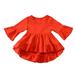 Elainilye Fashion Kids Baby Girls Shirts Cute Solid Color Ruffles Trumpet Long Sleeves Top Bottoming Shirt For Toddler Infant Orange
