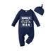 Mikrdoo Newborn Baby Boys Clothes 9 Months Baby Boys Letter Graphics 12 Months Baby Boys Long Sleeve Bodysuits With Hat 2Pcs Fall Winter Romper Sets Blue
