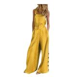 Fabiurt Womens Jumpsuits And Rompers Women s Sleeveless Overalls Jumpsuit Casual Dot Print Summer Wide Leg Bib Pants Yellow