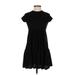 See You Monday Casual Dress - A-Line Crew Neck Short sleeves: Black Solid Dresses - Women's Size Small