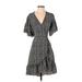 Max Studio Casual Dress - Wrap V-Neck Short sleeves: Gray Dresses - Women's Size Small