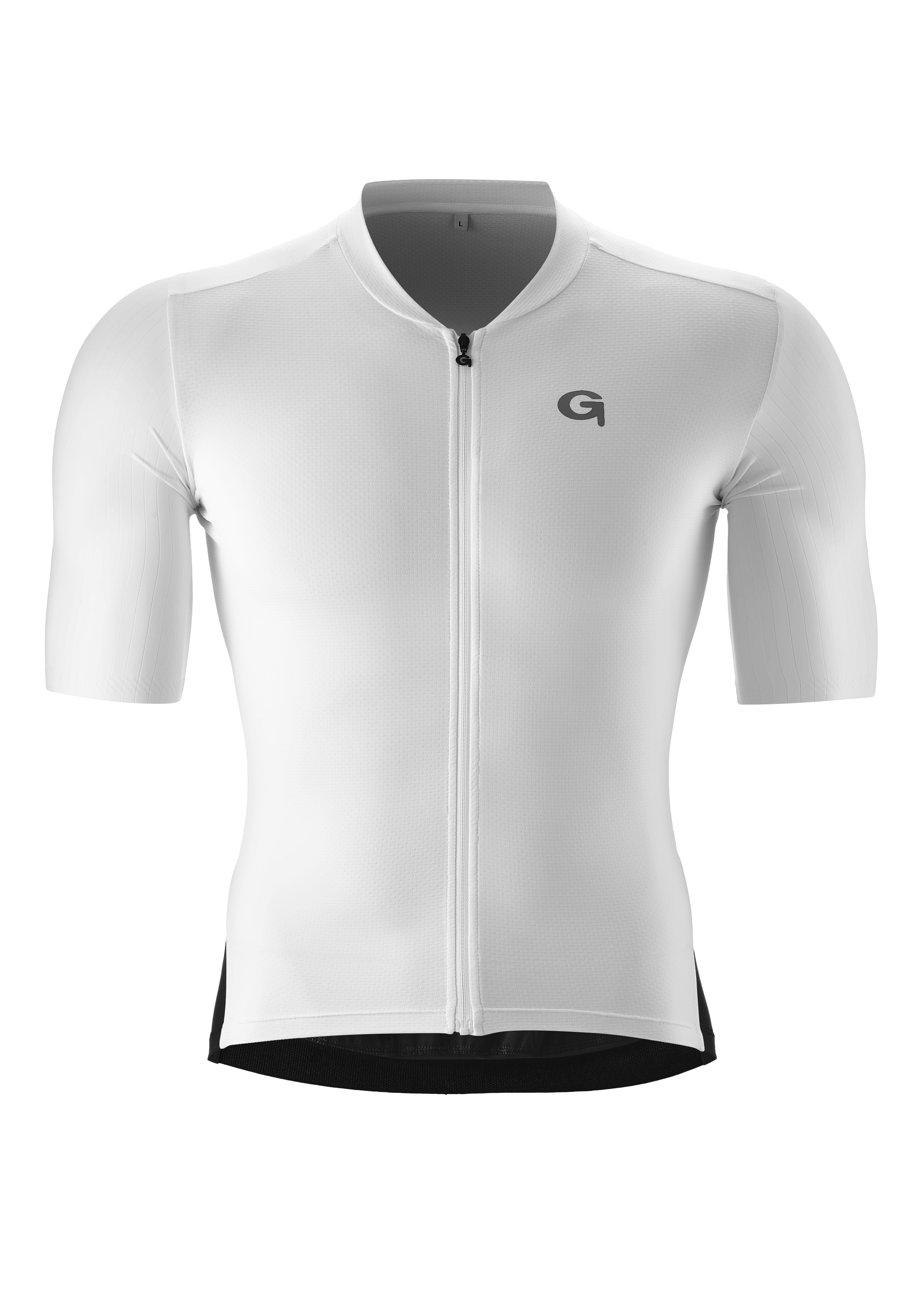 Radtrikot GONSO "SITIVO TRIKOT M", Herren, Gr. M, weiß, 45% Polyamid, 35% Polyester, 20% Elasthan, Rundhals, Trikots, Herren Radshirt kurzarm, atmungsaktives Fahrradtrikot mit Rückentasche Image