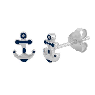 Paar Ohrstecker VIVANCE "925/- Sterling Silber rhodiniert Anker Lack blau", weiß, Ohrringe, Damen, ONE-SIZE, Silber 925 (Sterlingsilber) Image