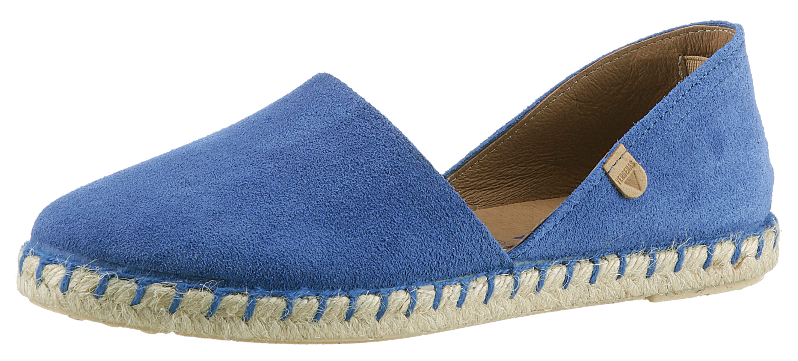 Espadrille VERBENAS "CARMEN SERRAJE", Damen, Gr. 38, blau (royalblau), Veloursleder, Schuhe Espadrille, Schlupfschuh, Sommerschuh, Loafer mit typischem Jute-Rahmen