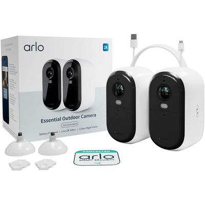 ARLO Smart Home Kamera "ESSENTIAL 2K Outdoor Kamera 2-Pack", schwarz (schwarz, weiß), B:5,93cm H:9,34cm T:5,3cm, Überwachungskameras Image