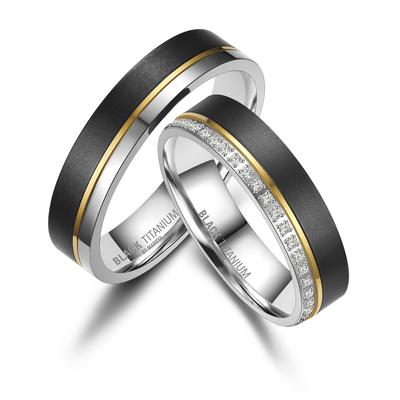 Partnerring MARRYA "BLACK TITANIUM by MARRYA" Gr. 52, schwarz (herren ring, schwarz, gold, silber), Fingerringe, Damen, 52, Titan Image