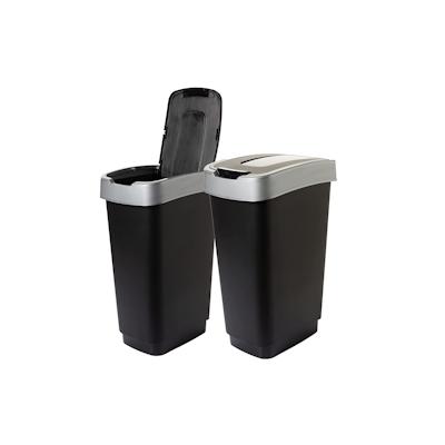 Abfalleimer mit Deckel (2er Set) 25L 46,5 x 25 x 33,5 cm mit Schwingdeckel - Schwarz/Silber Image
