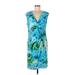 Jones New York Signature Casual Dress - Sheath V Neck Sleeveless: Blue Dresses - Women's Size Large