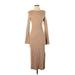 ASOS Casual Dress - Sweater Dress High Neck 3/4 sleeves: Tan Solid Dresses - Women's Size 4