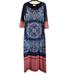 Anthropologie Dresses | Anthropologie Dream Daily Batik Mandala Maxi Dress Sz Small 3/4 Sleeve Fall | Color: Blue/Orange | Size: S