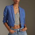 Anthropologie Jackets & Coats | Anthropologie Cropped Frayed-Hem Blazer Blue Button Close Size 12 Nwt | Color: Blue | Size: 12