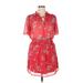 Socialite Casual Dress - Mini High Neck Short sleeves: Red Print Dresses - Women's Size X-Large