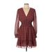 Max Studio Casual Dress - Mini Plunge 3/4 sleeves: Burgundy Dresses - Women's Size Large