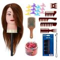 Gabbiano Hairdressing Training Head with Natural Hair, Wide Tooth Comb Set, Wooden Hair Brush, Hair Clips and Scrunchies - Professional Hairdressing Accessories Set