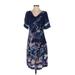 Casual Dress - Shift Cowl Neck Short sleeves: Blue Print Dresses - Women's Size 4