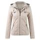 ASIYAN Women's Leather Jacket Hooded Faux Leather Jacket With Zipper Transition Jacket Women Outerwear Warm Thicken Motorcycle Jacket Casual Jacket (Color : Beige, Size : XXL)