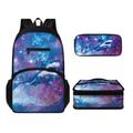 Howilath Cool Shark Backpack Set for Boys Kids Galaxy Print Casual Rucksack with Sturdy Zips Leak-Proof Food Bag Pencil Case for Students