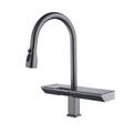 Luxury Digital Display Brass Kitchen Faucet Pull-Out Design Waterfall Water Outlet Single Handle Cold & Hot 2 Control Tap ，Faucet