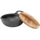 Vinbcorw Wok cast Iron, Frying pan with Flat Base and Wooden lid, Authentic Asian Dishes, cast Iron Stirring pan withstands Direct Heat, Frying Pot,20cm