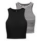 Crop-Top ONLY "ONLBELIA S/L CROP TOP CS JRS 2PACK" Gr. XL (42), black pack:black stripes cloud dancer Damen Tops Shirttops