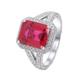 18K White Gold Ruby Engagement Rings for Women, 4 Claws Rectangle Shaped with 4ct Ruby and Moissanite Ring Promise Rings for Her Size R 1/2