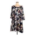 Nina Leonard Casual Dress - Mini Scoop Neck 3/4 sleeves: Gray Floral Dresses - Women's Size 1X