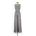 Alfred Sung Cocktail Dress - A-Line V-Neck Sleeveless: Gray Print Dresses - Women's Size 6