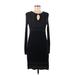 Max Studio Casual Dress - Sweater Dress Keyhole Long sleeves: Black Solid Dresses - Women's Size Medium