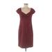 Nanette Lepore Casual Dress - Sheath Plunge Short sleeves: Burgundy Solid Dresses - Women's Size 8