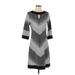 Papillon Blanc Casual Dress - Shift Keyhole 3/4 sleeves: Gray Chevron Dresses - Women's Size Small