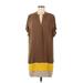 BCBGMAXAZRIA Casual Dress - Mini V Neck Short sleeves: Brown Solid Dresses - Women's Size Medium
