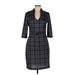 Connected Apparel Casual Dress - Sheath V-Neck 3/4 sleeves: Gray Plaid Dresses - Women's Size 8