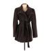 Calvin Klein Wool Coat: Mid-Length Brown Print Jackets & Outerwear - Women's Size Large