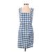Ann Taylor Cocktail Dress - Sheath Square Sleeveless: Blue Houndstooth Dresses - Women's Size 2