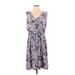 Lands' End Casual Dress - A-Line V-Neck Sleeveless: Purple Print Dresses - Women's Size Large