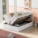 Full Size Linen Upholstered Platform Bed - Beige, Grey, 2 Underneath Storage Drawers