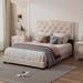 Full Velvet Fabric Wooden Upholstered Platform Bed Frame with Rivet Design & Tufted Headboard for Bedroom, Wood Slat Support