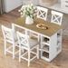 60"Lx30"W Counter Height Dining Table Set with 3-Tier Storage Shelves,Upholstered Dining Chairs for 4, 5-Piece