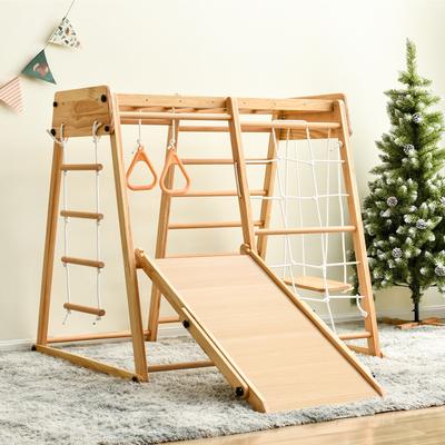 Kids Playground Jungle Gym With Slide And Play Table - NATURAL